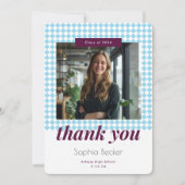 Moderne Elegante Blauwe Foto Afstuderen Cap Patroo Bedankkaart (Voorkant)