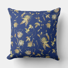 Moderne Elegante Blauwe Gouden Bloem Kussen