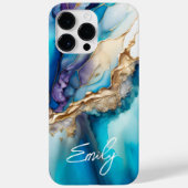 Moderne Elegante Blauwe Gouden Marmer Gepersonalis Case-Mate iPhone Case (Achterkant)