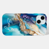 Moderne Elegante Blauwe Gouden Marmeren Gepersonal Case-Mate iPhone Case (Achterkant (horizontaal))