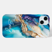 Moderne Elegante Blauwe Gouden Marmeren Gepersonal Case-Mate iPhone Case (Achterkant (horizontaal))