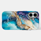 Moderne Elegante Blauwe Gouden Marmeren Gepersonal Case-Mate iPhone Case (Achterkant (horizontaal))