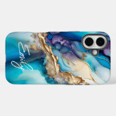Moderne Elegante Blauwe Gouden Marmeren Gepersonal Case-Mate iPhone Case (Achterkant (horizontaal))