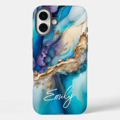 Moderne Elegante Blauwe Gouden Marmeren Gepersonal Case-Mate iPhone Case (Achterkant)