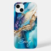 Moderne Elegante Blauwe Gouden Marmeren Gepersonal Case-Mate iPhone Case (Achterkant)