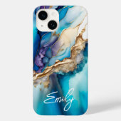 Moderne Elegante Blauwe Gouden Marmeren Gepersonal Case-Mate iPhone Case (Achterkant)