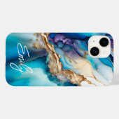 Moderne Elegante Blauwe Gouden Marmeren Gepersonal Case-Mate iPhone Case (Achterkant (horizontaal))