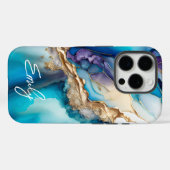 Moderne Elegante Blauwe Gouden Marmeren Gepersonal Case-Mate iPhone Case (Achterkant (horizontaal))