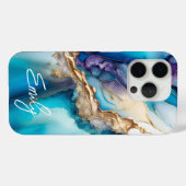 Moderne Elegante Blauwe Gouden Marmeren Gepersonal Case-Mate iPhone Case (Achterkant (horizontaal))