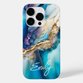 Moderne Elegante Blauwe Gouden Marmeren Gepersonal Case-Mate iPhone Case (Achterkant)
