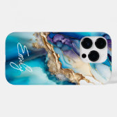 Moderne Elegante Blauwe Gouden Marmeren Gepersonal Case-Mate iPhone Case (Achterkant (horizontaal))