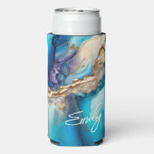 Moderne Elegante Blauwe Gouden Marmeren Gepersonal Seltzer Blikjeskoeler (Seltzer Achterkant)