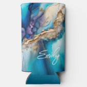 Moderne Elegante Blauwe Gouden Marmeren Gepersonal Seltzer Blikjeskoeler (Achterkant)