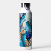 Moderne Elegante Blauwe Gouden Marmeren Gepersonal Waterfles (Links)