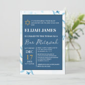 Moderne Elegante Blauwe Gouden Ster van David Bar  Kaart (Staand voorkant)