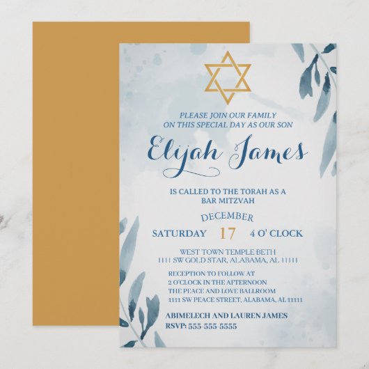 Moderne Elegante Blauwe Gouden Ster van David Bar  Kaart (Voorkant / Achterkant)