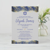 Moderne Elegante Blauwe Gouden Ster van David Bar  Kaart (Staand voorkant)