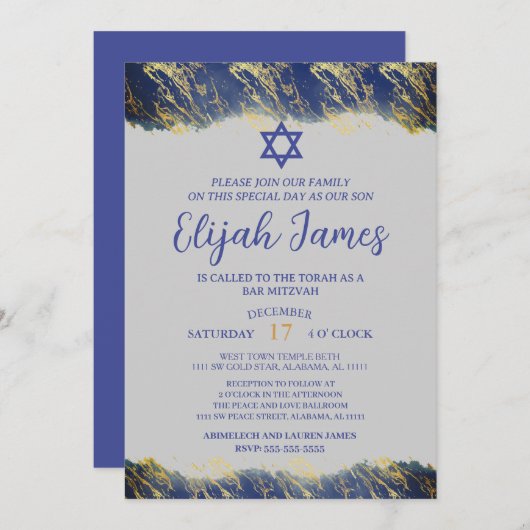 Moderne Elegante Blauwe Gouden Ster van David Bar Kaart (Voorkant / Achterkant)