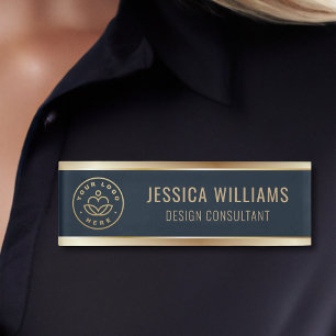 Moderne Elegante Blauwe Gouden Zakelijk Logo Naambadge
