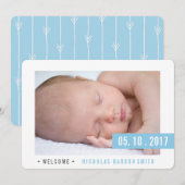 MODERNE Elegante BLAUWE JONGEN aankondiging foto k (Voorkant / Achterkant)