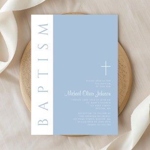 Moderne Elegante Blauwe Kruis Jongens Doop Kaart