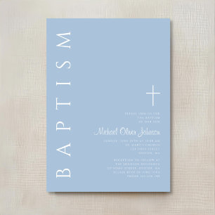 Moderne Elegante Blauwe Kruis Jongens Doop Kaart
