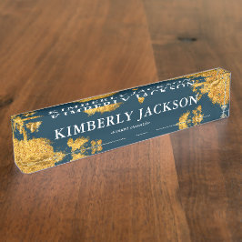 Moderne Elegante Blauwe Marine Gouden Bureaunaambo Naambordje