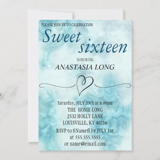 Moderne, elegante blauwe marmer sla de datum op save the date (Voorkant)
