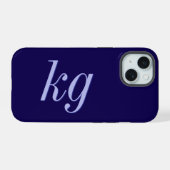 Moderne Elegante Blauwe Monogram Eerste Letters iPhone 15 Case (Achterkant horizontaal)
