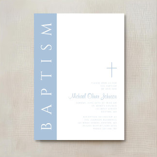 Moderne Elegante Blauwe Schrift Kruis Doop Kaart