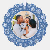 Moderne Elegante Blauwe Sneeuwvlok Foto Kerstmis Ornament Kaart (Voorkant)