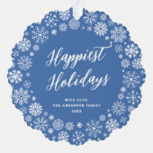 Moderne Elegante Blauwe Sneeuwvlok Foto Kerstmis Ornament Kaart (Achterkant)