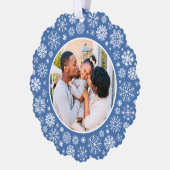 Moderne Elegante Blauwe Sneeuwvlok Foto Kerstmis Ornament Kaart (Links)