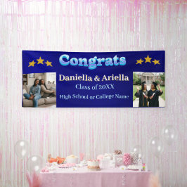 Moderne Elegante Blauwe Tweeling Foto Grad Feest B Spandoek