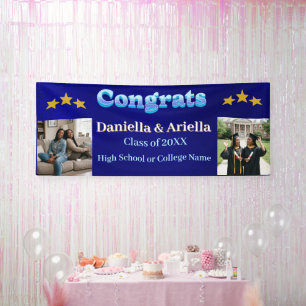 Moderne Elegante Blauwe Tweeling Foto Grad Feest B Spandoek