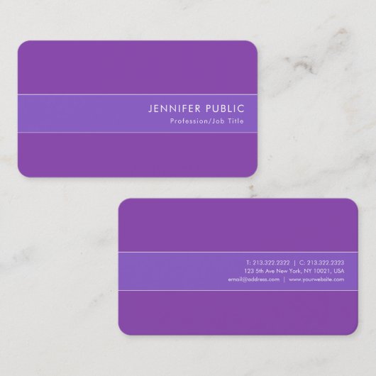 Moderne Elegante Blauwe Violet Zachte Zijde Finish Visitekaartje (Voorkant / Achterkant)