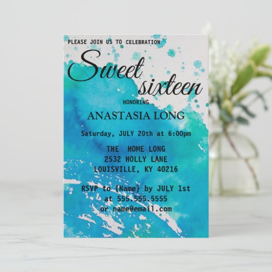 Moderne, elegante blauwe Waterverf bespaart de dat Save The Date (Staand voorkant)
