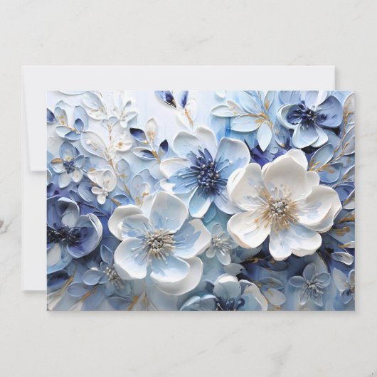 Moderne Elegante Blauwe Witte Botanische Bloem Aankondiging (Voorkant)