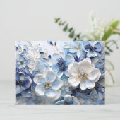 Moderne Elegante Blauwe Witte Botanische Bloem Aankondiging (Staand voorkant)