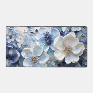 Moderne Elegante Blauwe Witte Botanische Bloem Bureaumat