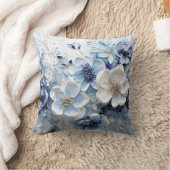 Moderne Elegante Blauwe Witte Botanische Bloem Kussen (Deken)