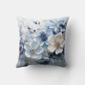 Moderne Elegante Blauwe Witte Botanische Bloem Kussen (Achterkant)