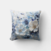 Moderne Elegante Blauwe Witte Botanische Bloem Kussen (Voorkant)