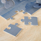 Moderne Elegante Blauwe Witte Botanische Bloem Legpuzzel (Zijkant)