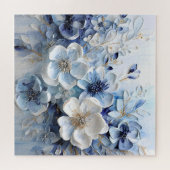 Moderne Elegante Blauwe Witte Botanische Bloem Legpuzzel (Horizontaal)