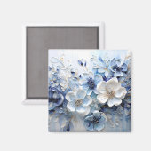 Moderne Elegante Blauwe Witte Botanische Bloem Magneet (Voorkant / Achterkant)