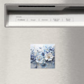 Moderne Elegante Blauwe Witte Botanische Bloem Magneet (Insitu (Vaatwasser))