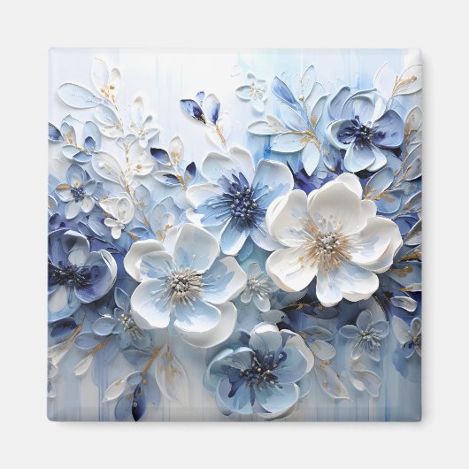 Moderne Elegante Blauwe Witte Botanische Bloem Magneet (Voorkant)