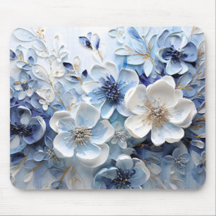 Moderne Elegante Blauwe Witte Botanische Bloem Muismat