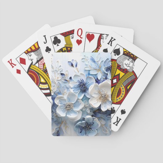 Moderne Elegante Blauwe Witte Botanische Bloem Pokerkaarten (Achterkant)